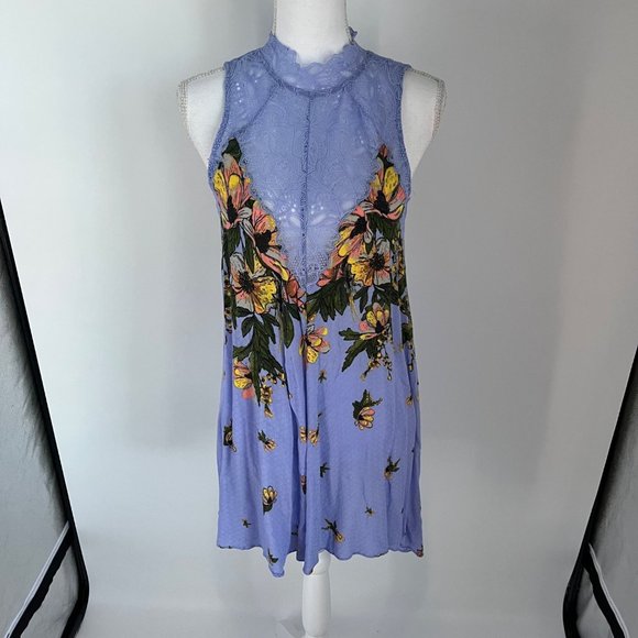 Free People Intimately Marsha Blue Floral Print Lace Slip Mini Dress X-Small XS - Picture 2 of 11